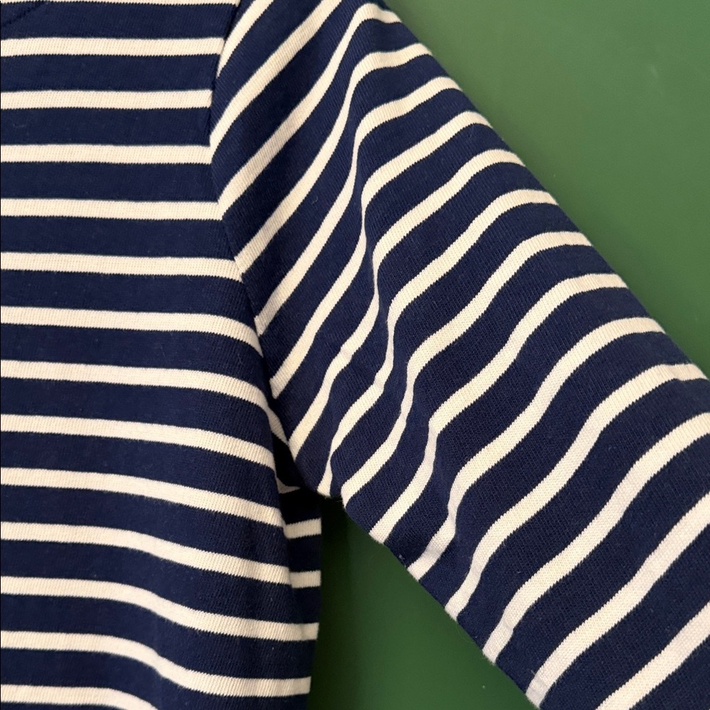 Lands' End Navy & White Striped Boatneck 3/4 Sleeve Nautical Knit Top Coastal - Picture 6 of 9